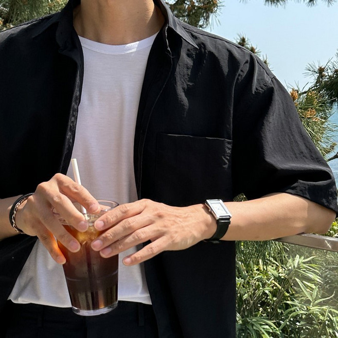 MKST.STUDIO 韓國春夏口袋短袖襯衫，男女同款，素面休閒襯衫