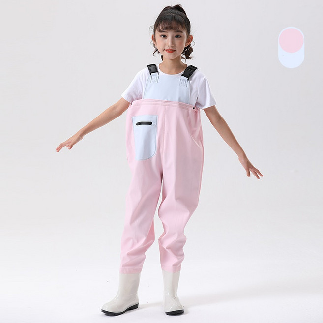 수아키즈 아동용 어린이 갯벌 체험 해루질 가슴 장화, 200, 핑크블루