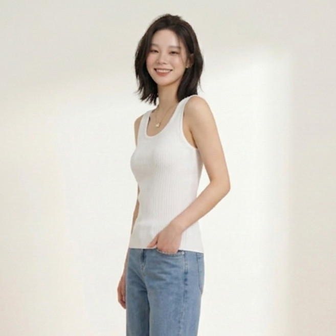 오브나인 U넥 스트라이프 슬리브리스 슬림핏 민소매 니트 조끼 (4color)+델로나