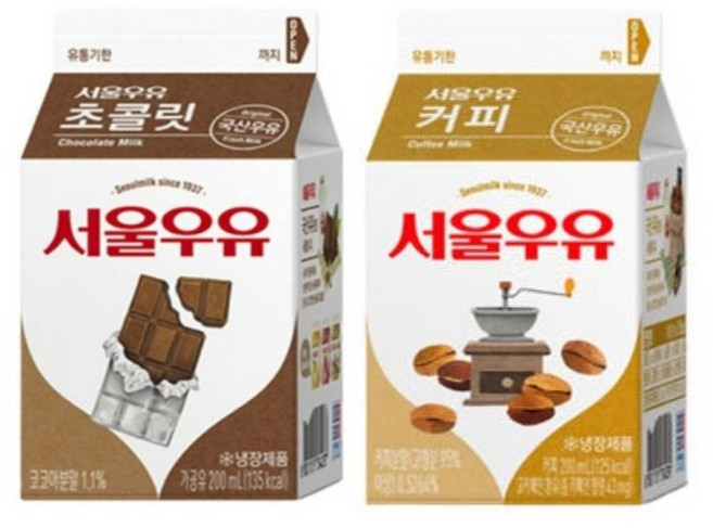 서울우유 카톤 초코우유 + 커피우유, 12개, 200ml