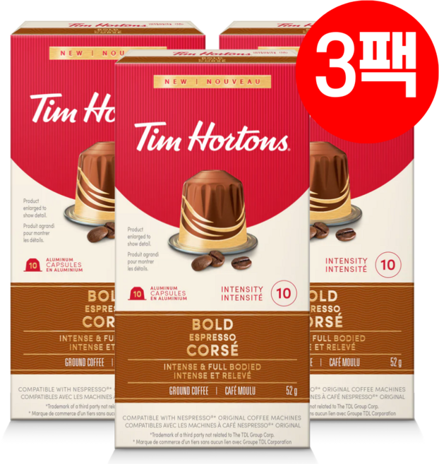 캐나다직송 팀홀튼 네스프레소 캡슐커피 Bold Espresso capsule 100% 아라비카 원두, 3개, 10개입, 52g