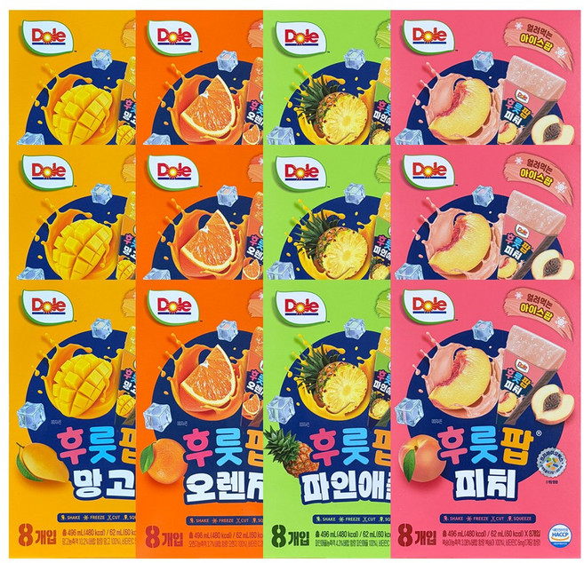 DOLE 돌후룻팝 4종혼합 (파인애플3 피치3 망고3 오렌지3), 12개, 496ml