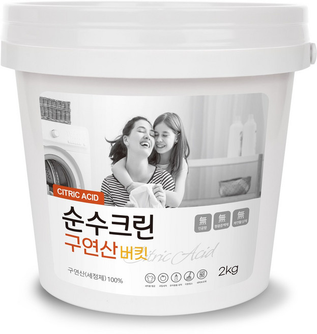 순수크린 // 구연산 100% 2kg 버킷 무수구연산 다목적 세정제, 순수크린 구연산 버킷 2kg 세정제 가루세제 청소용품, 1개