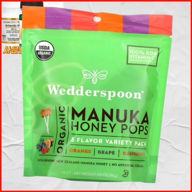 위더스푼유기농 마누카 꿀 팝스 3가지 맛 버라이어티 팩 24개 118g 미국내수 위더스푼웨더스푼, 1개 - 쿠팡