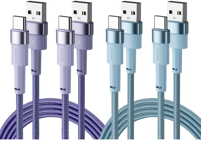 Toocki 마카롱 C타입 3A 고속충전 케이블, 불루+퍼플, 4개, 1m