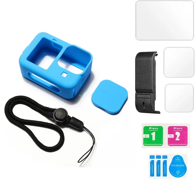 GoPro 11 9 보호용 실리콘 케이스 강화 유리 스크린 Creen 필름 카메라 액세서리 렌즈 캡 커버, 06 set C