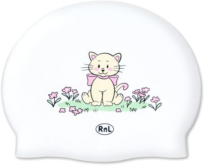 알앤엘 큐티 캐릭터 유아 성인 실리콘 수영모자, 1개, 화이트