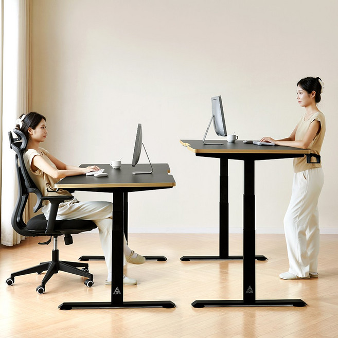 아우스 GE02 800폭 25mm상판 3-STEP 고강도 듀얼 모터 전동 모션데스크 책상, 블랙 상판+블랙 프레임