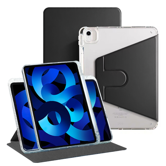 링고룸 아이패드 360도 회전 클리어 애플펜슬 수납 태블릿pc 케이스 + 스티커 증정, 블랙, 1개