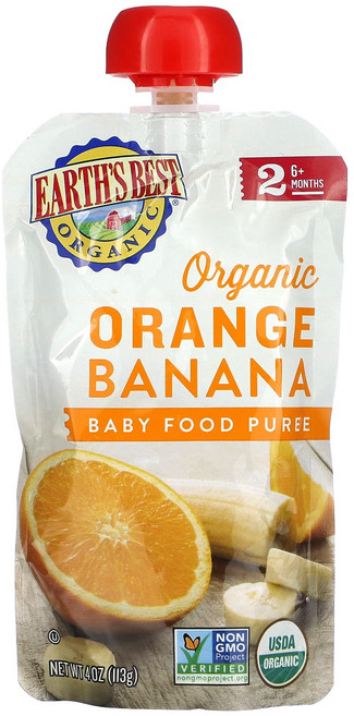 Earth's Best 유기농 베이비 식품 퓨레 생후 6개월 이상 오렌지 바나나 113g(4oz), EarthsBest유기농베이비식품퓨레생후6개월이상오렌지, 113g, 1개
