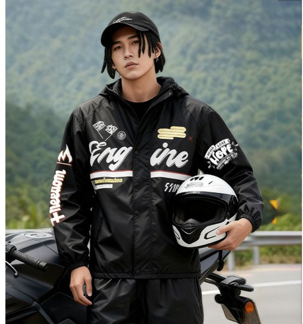 키비코 오토바이 우비 배달 라이더 낚시 우의 상하 세트, 블랙