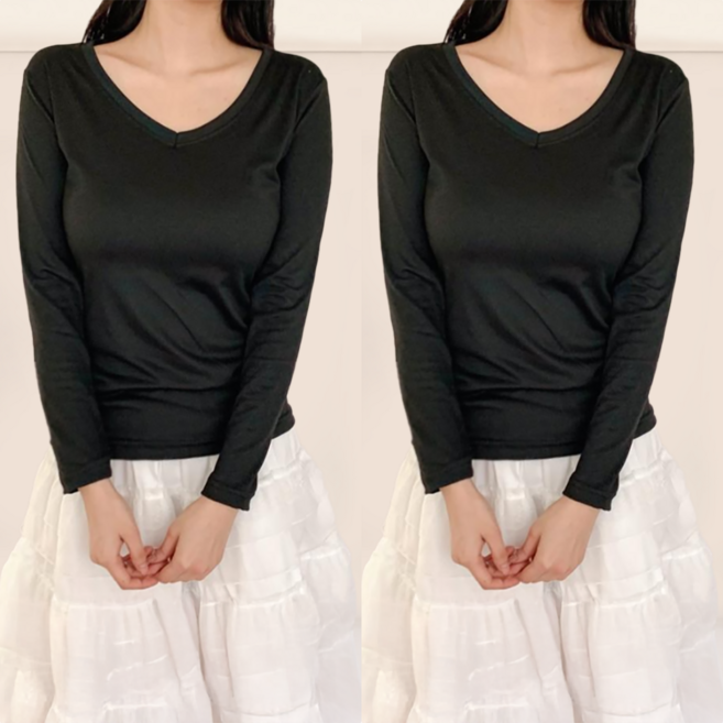 일월전빵 [당일배송] 2P 여성 데일리 슬림핏 이너 레이어드 긴팔티 긴팔티셔츠 간절기 봄 가을 기본티 B-C025-2