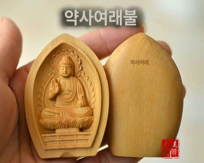 관음 보살상 우드 조각상 거실 사찰 장식품 미니, 1개, 약사여래 좌상