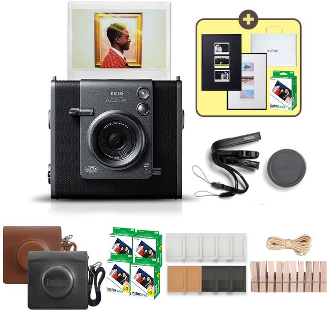[한국후지필름] 인스탁스 와이드에보 하이브리드 카메라+전용가방+필름80장 포함 선물세트, 1개, 와이드에보+전용가방 블랙+필름 80장