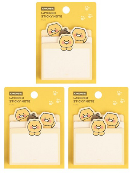 카카오프렌즈 춘식이 레이어드 점착 메모지 3단, 혼합색상, 1개입, 3개