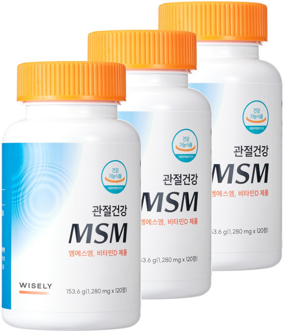 와이즐리 최대 함량 미국산 MSM 비타민D3 관절 건강 MSM, 3개, 120정