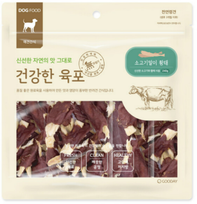 건강한육포 소고기말이 황태 240g 강아지간식, 단품, 1개