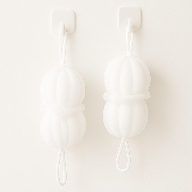 고급 부드러운 롱 샤워타월 때샤워볼, 1개, 2개입, 화이트