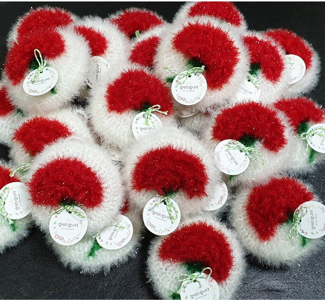 카네이션수세미/ 핸드메이드수세미/색상랜덤발송 / 국산 두겹아크릴수세미 / 손뜨개수세미 / 국내산100%/어버이날선물/스승의날선물/어린이집선물, 1개, 1개