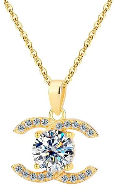 Lumina 14K 도금 트윈 커브 다이아 포인트 목걸이 골드 실버 투컬러 데일리 선물 CHF02