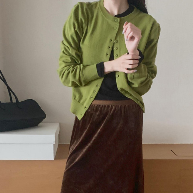 p979 브리즈 가디건 라운드 안티필링 기본 이너긴팔 투버튼 가디건