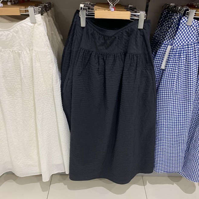 YYCL 女裝 泡泡紗長裙 A字裙, 黑色 純色