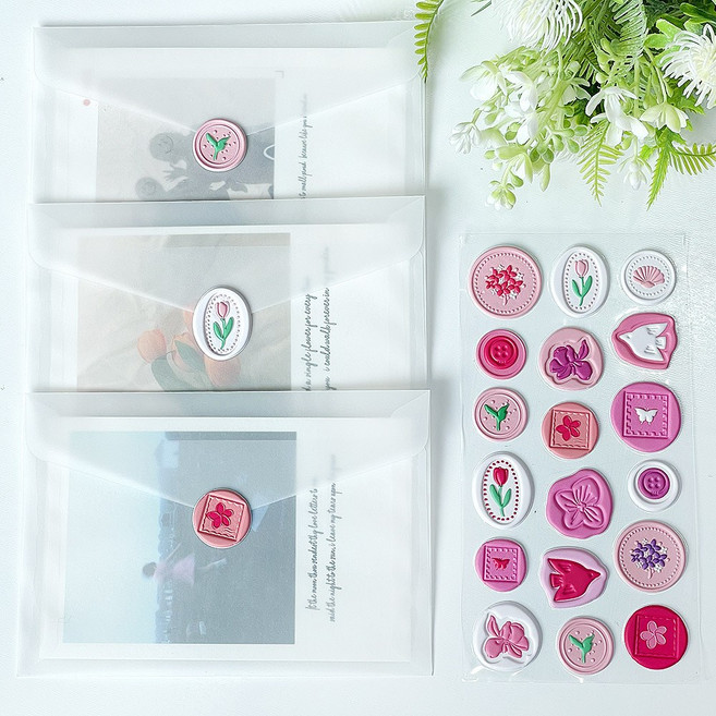 미마르 청첩장 봉투 실링 스티커, 1장, 4.컬러풀핑크