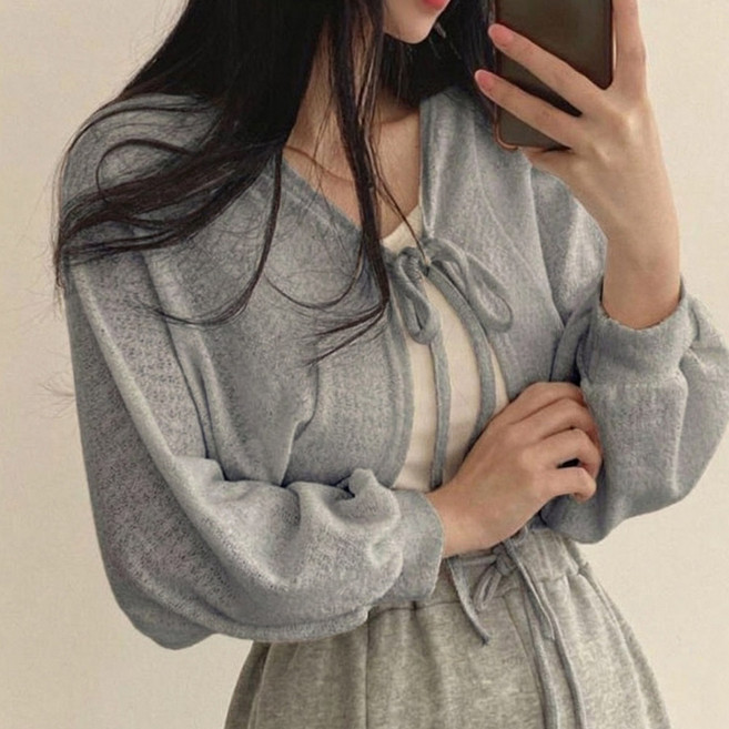 스트링 얇은 볼레로 여름 가디건