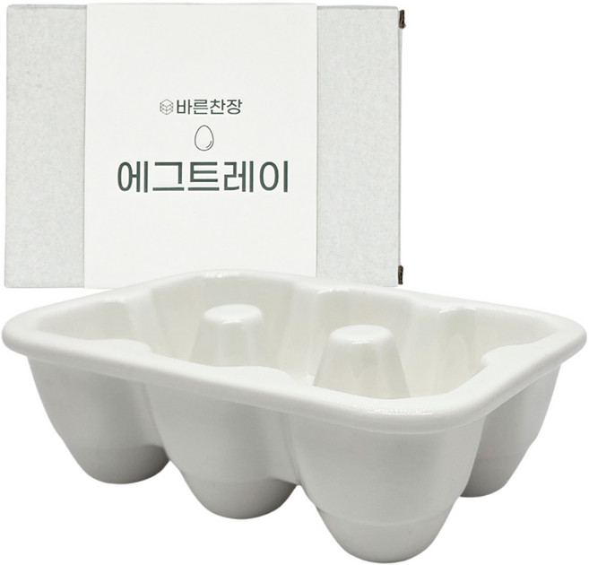 바른찬장 세라믹 계란트레이 6구 도자기, 화이트