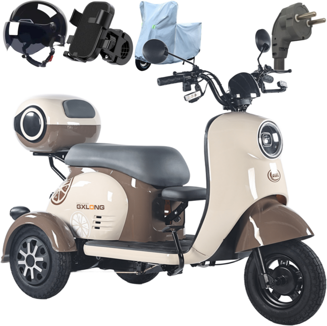 테크앤유 삼륜 전동스쿠터 세발 노인전동차 리튬배터리 48V, 25A, 베이지