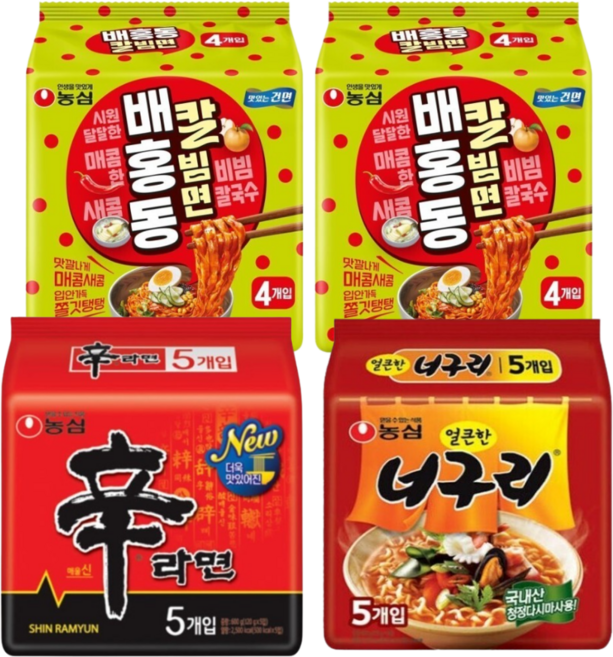 배홍동 칼빔면 8개 신라면 5개 너구리 5개 (총 18개), 18개