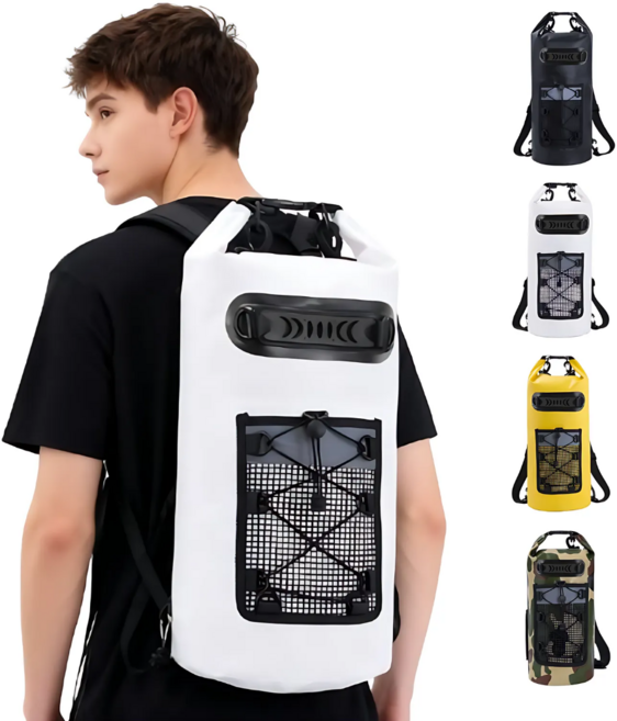 보르미쥬 드라이백 방수가방 스트링 매쉬 포켓 10L 20L 30L, 화이트