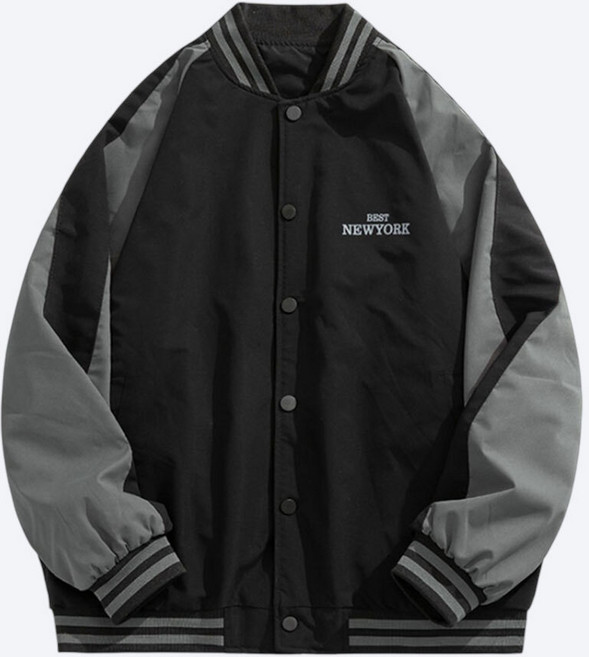 에브리핏 남녀공용 빅사이즈 스타디움 아우터 라운드넥 시보리 스냅 단추 의류