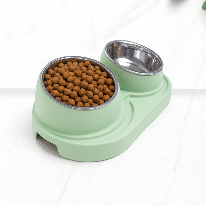 츄르몽 흘림방지 스텐 강아지 물그릇 식기 고양이 밥그릇, 1개, 그린+메로나