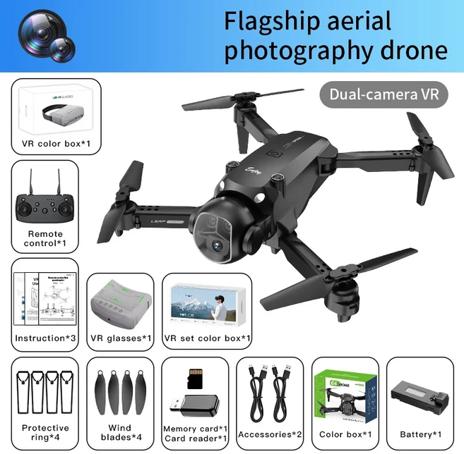 2026 AE4 VR 글래스 드론 8K HD 옵티컬 플로우 호버링 헤드리스 헬리콥터 360 ° 플립 장난감 선물, 05 black VR