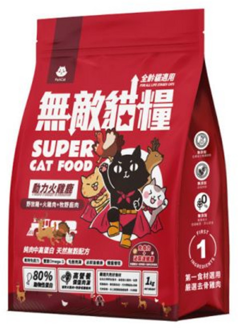 Pawrich 無敵貓糧 全齡貓適用 80%動物性蛋白質 天然無穀, 1kg, 1個, 雞肉和脫水雞肉粉、脫水火雞肉粉、脫水鹿肉粉