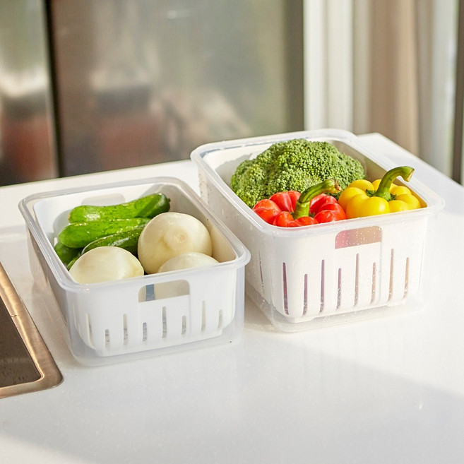 제오닉 나누담 물빠짐 신선채반 바구니 밀폐용기 2.7L 4L, 물빠짐 신선채반 바구니 밀폐용기 4L, 1개