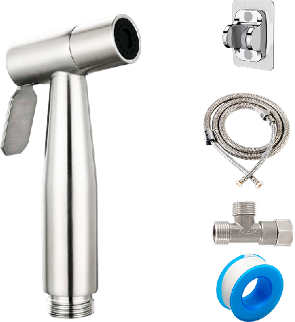不鏽鋼沖洗器噴槍組-免打孔快速安裝、強力增壓、多功能清潔, A.不鏽鋼噴頭軟管組(附無痕貼掛架), DIY