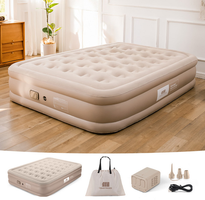 TANSTRIDER 에어침대 에어매트내장형 실내 캠핑 자충매트 높이40cm 휴대용 펌프베드 자동펌프 내장형 높이40cm 휴대용 캠핑 에어베드 매트리스 에어펌프 내장 캠핑 에어매트, 카키