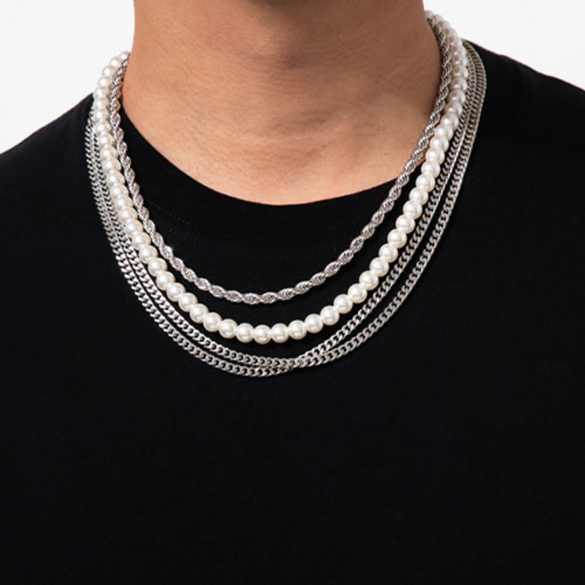 남녀공용 꼬임 체인 진주 레이어드 목걸이 4종 A435