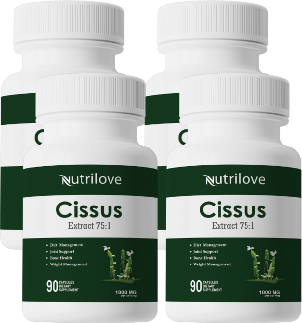 Nutrilove Cissus Quadrangularis 1000mg 고농축 75배 히말라야의 시서스 추출 파우더 캡슐에 케토스테로이드 20% 함유 90캡슐/병, 4개, 90정