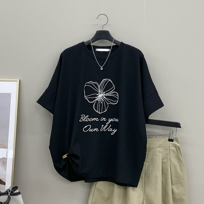 [행복여] 블룸 플라워 레터링 루즈핏 반팔 티셔츠