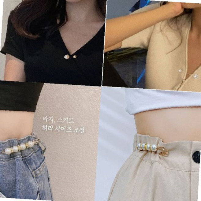 진주 큐빅 장식 브로치 옷핀 고정핀 허리 조절 바지 치마 핀 의류 수선 액세서리