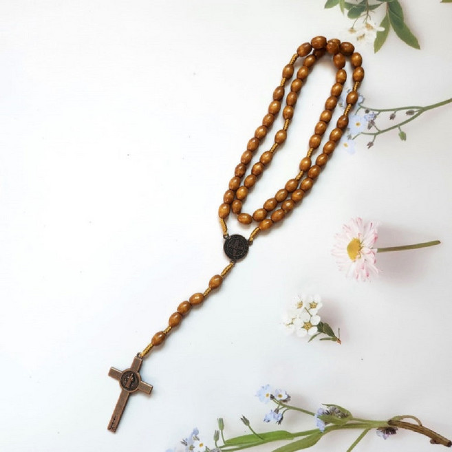 재질 성당 묵주 가톨릭 5단 나무 기도용 우드