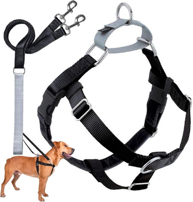 2 Hounds Design Freedom No Pull Dog Harness Adjustable Harness and Leash Set Easy Walking & Comf, 검은색, 1개