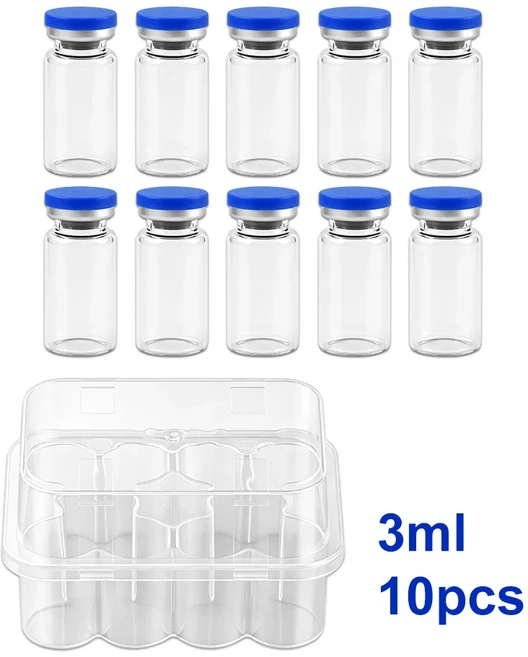 3/5/7/10ml 유리 주사병 주사용 고무 마개로 밀봉된 두꺼운 멸균 빈 유리병고무 마개로 밀봉된 캡 포함, [04] 3ml 10PCS Set