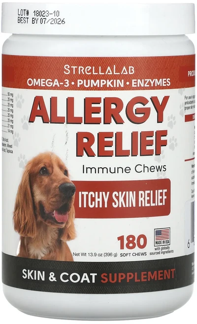 헁복하고 건강하세요 StrellaLab Allergy Relief 이뮨 츄 반려견용 소프트 츄 180개 396g(13.9oz) 늘 챙기셔야합니다, StrellaLabAllergyRelief이뮨츄반려견용 - 쿠팡
