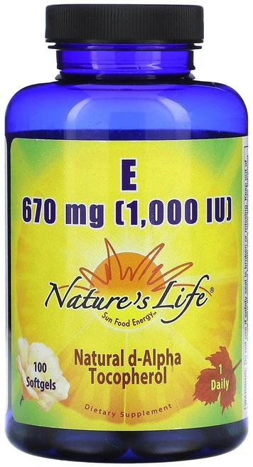 Nature's Life Vitamin E 670 mg 1 000 IU 100 Softgels, 100정, 1개 - 쿠팡
