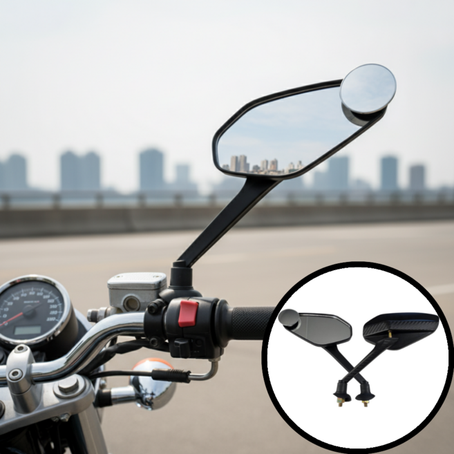 담이몰 자전거 사이드미러 오토바이 백미러, 1세트, 카본블랙 좌,우