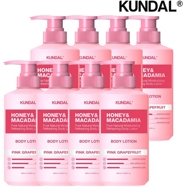 쿤달 허니 앤 마카다미아 퓨어 바디로션 핑크그레이프프룻 500ml x8개, 8개